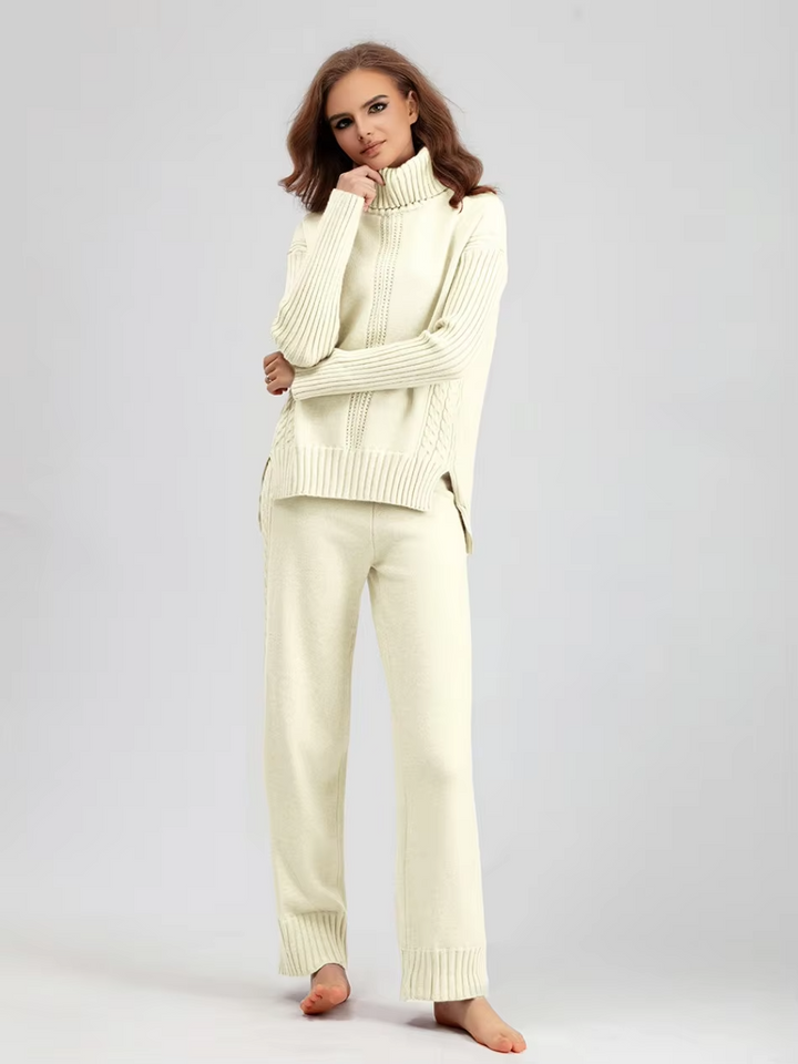 Scarlett™ - Conjunto de Suéter de Punto con Cuello Alto y Pantalones Holgados con Estilo
