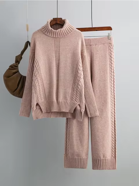 Scarlett™ - Conjunto de Suéter de Punto con Cuello Alto y Pantalones Holgados con Estilo