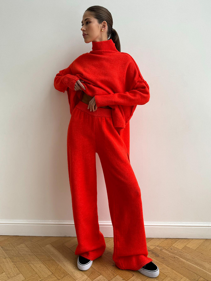 LAURIE - CONJUNTO DE SUÉTER DE CUELLO ALTO LISO Y PANTALONES