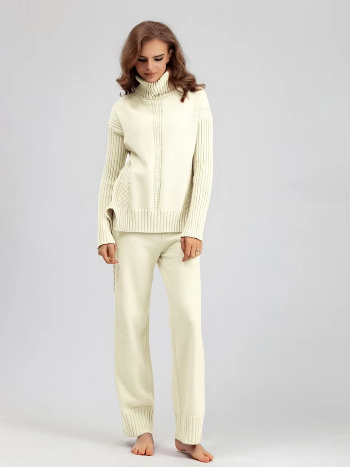 Scarlett™ - Conjunto de Suéter de Punto con Cuello Alto y Pantalones Holgados con Estilo