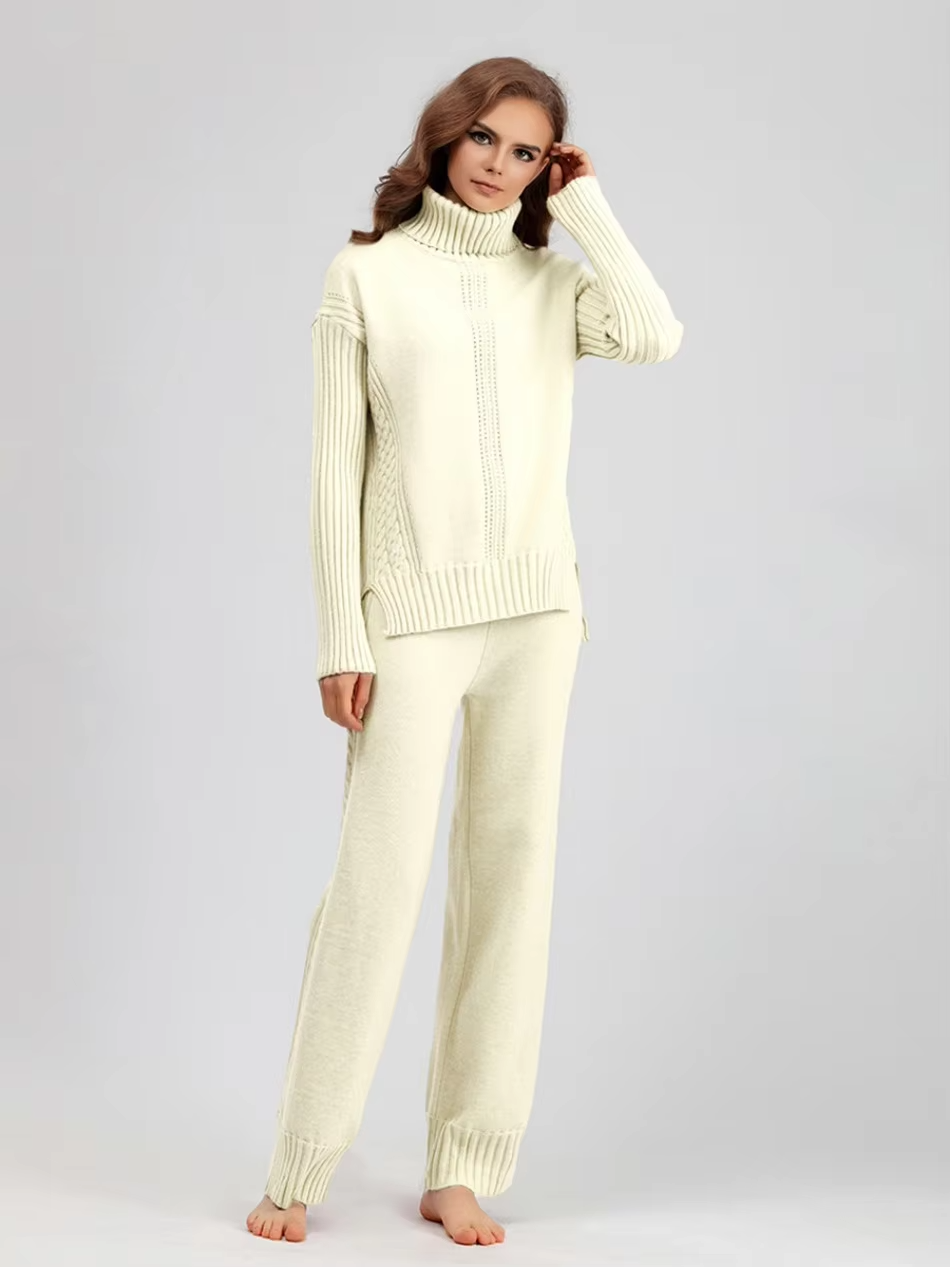 Scarlett™ - Conjunto de Suéter de Punto con Cuello Alto y Pantalones Holgados con Estilo
