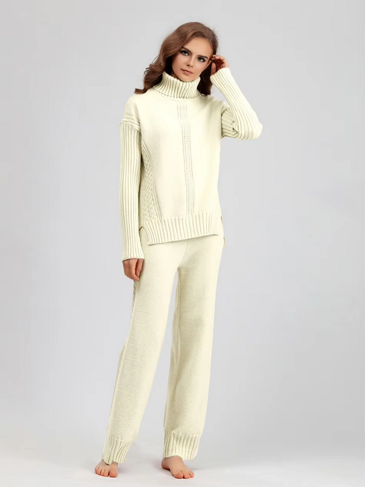 Scarlett™ - Conjunto de Suéter de Punto con Cuello Alto y Pantalones Holgados con Estilo