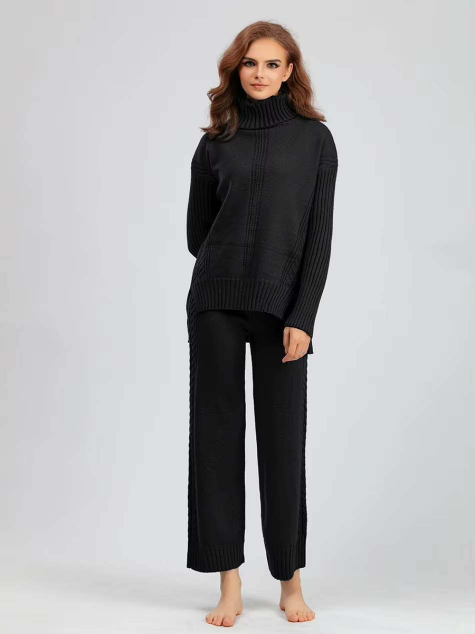 Scarlett™ - Conjunto de Suéter de Punto con Cuello Alto y Pantalones Holgados con Estilo