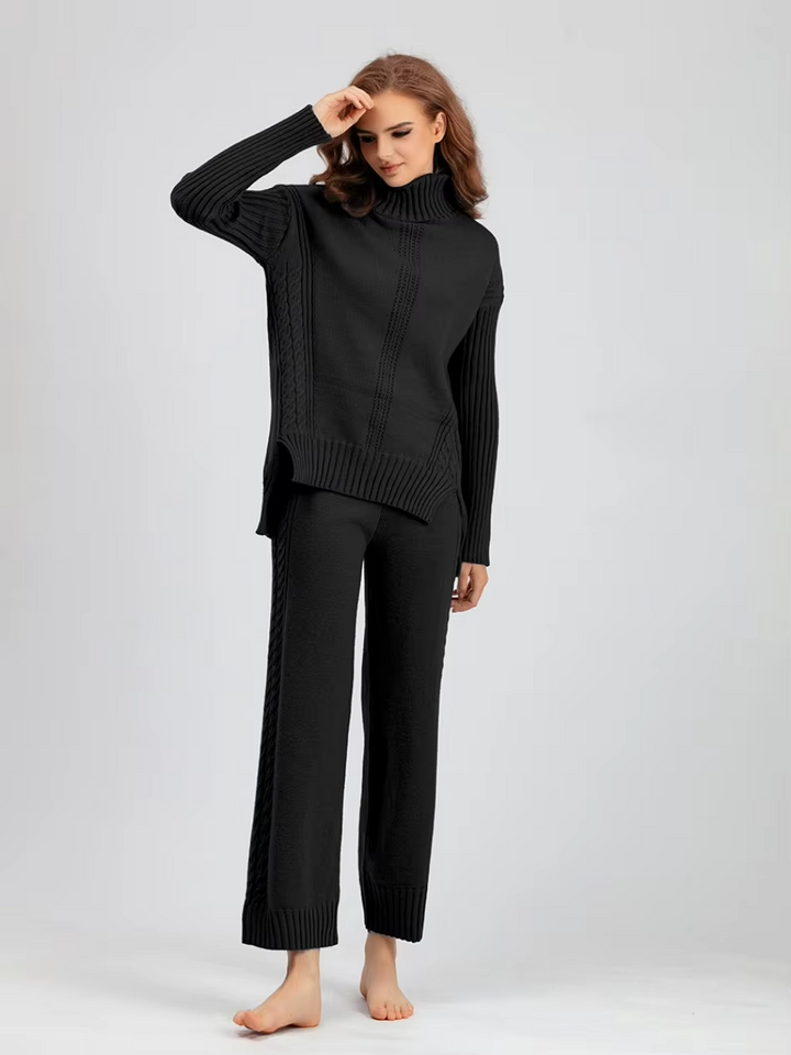 Scarlett™ - Conjunto de Suéter de Punto con Cuello Alto y Pantalones Holgados con Estilo