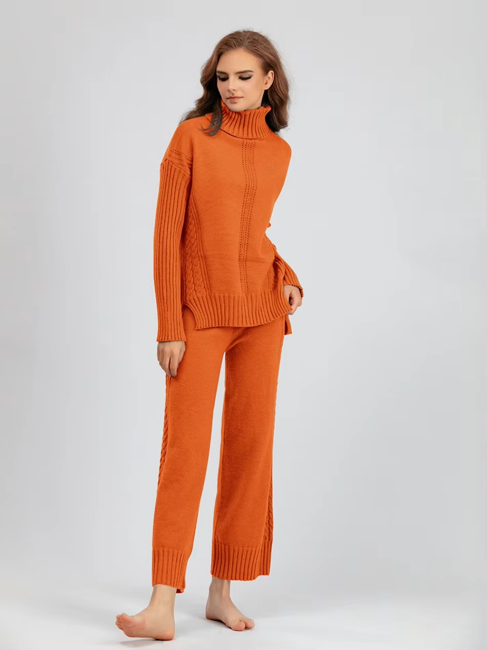 Scarlett™ - Conjunto de Suéter de Punto con Cuello Alto y Pantalones Holgados con Estilo