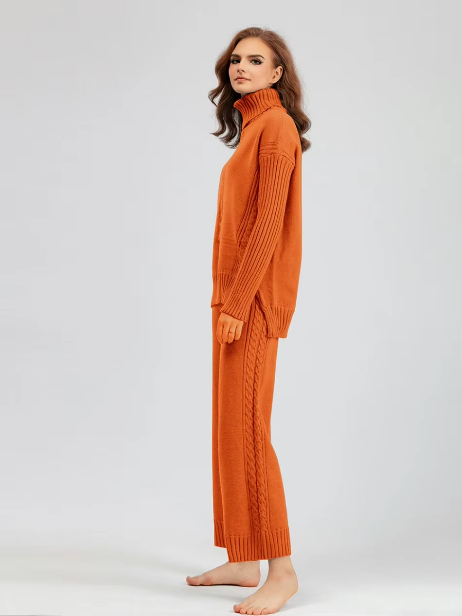 Scarlett™ - Conjunto de Suéter de Punto con Cuello Alto y Pantalones Holgados con Estilo