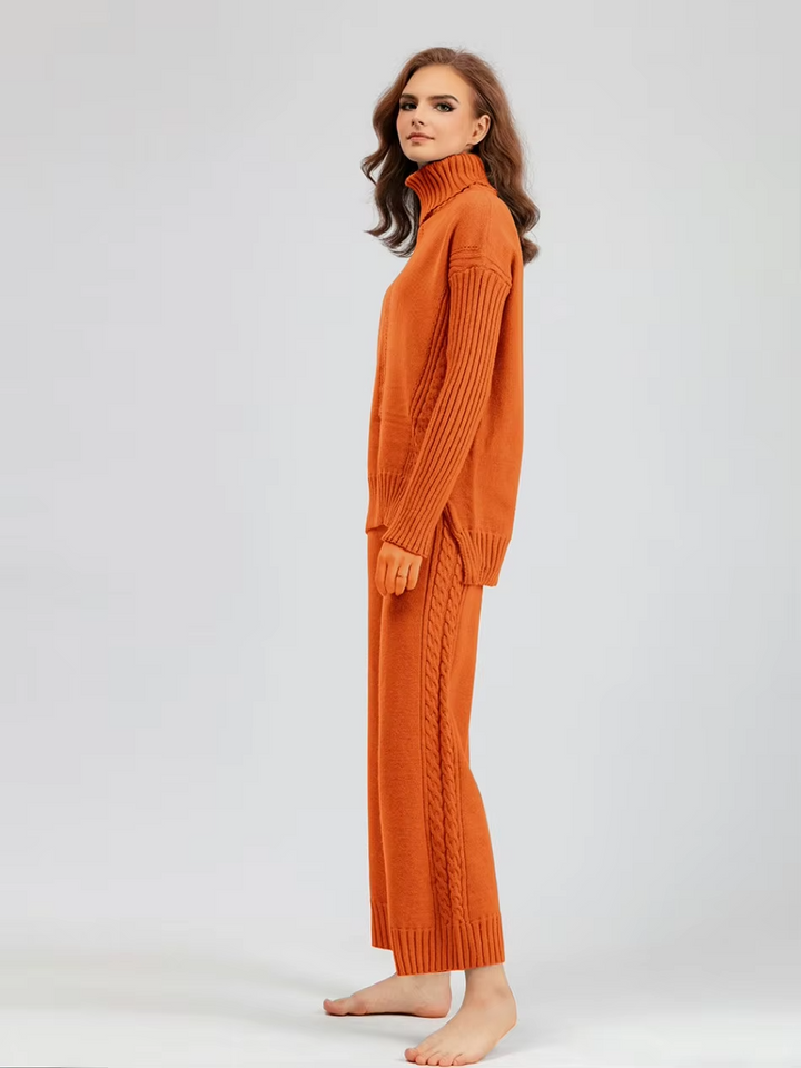 Scarlett™ - Conjunto de Suéter de Punto con Cuello Alto y Pantalones Holgados con Estilo