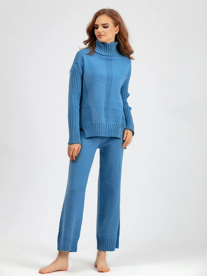 Scarlett™ - Conjunto de Suéter de Punto con Cuello Alto y Pantalones Holgados con Estilo