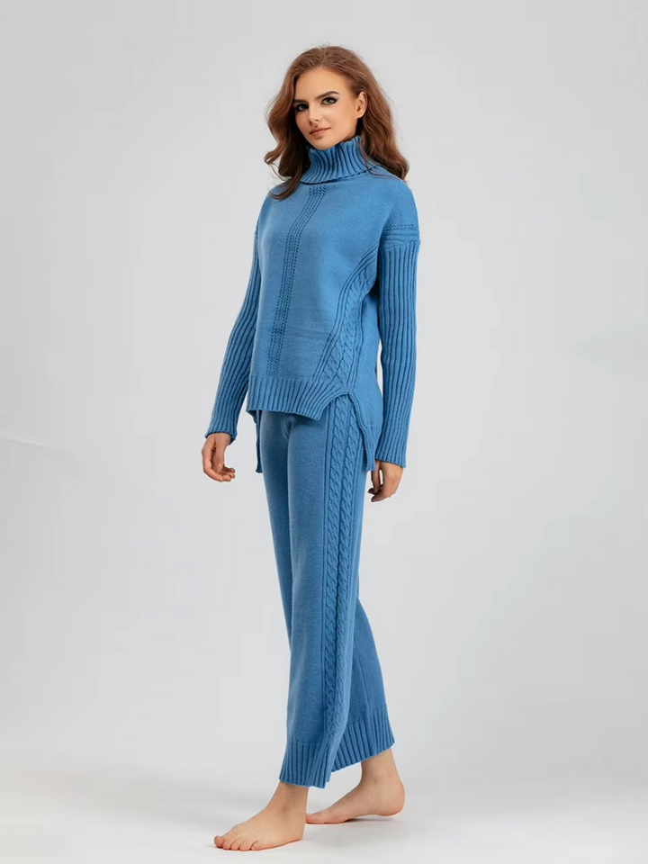 Scarlett™ - Conjunto de Suéter de Punto con Cuello Alto y Pantalones Holgados con Estilo
