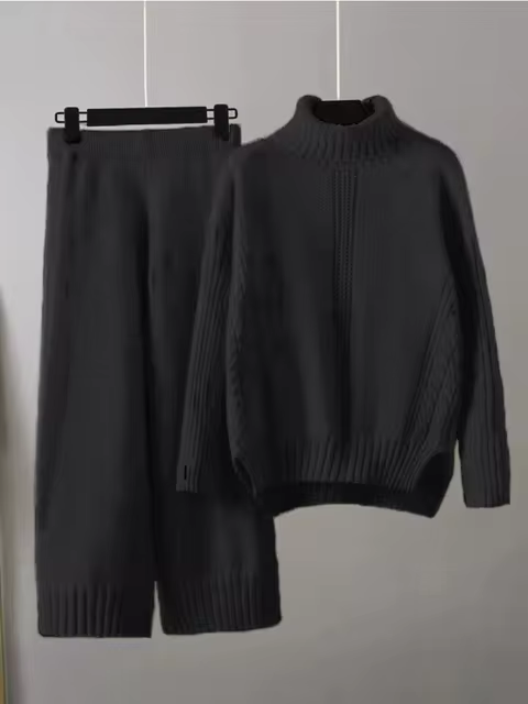 Scarlett™ - Conjunto de Suéter de Punto con Cuello Alto y Pantalones Holgados con Estilo