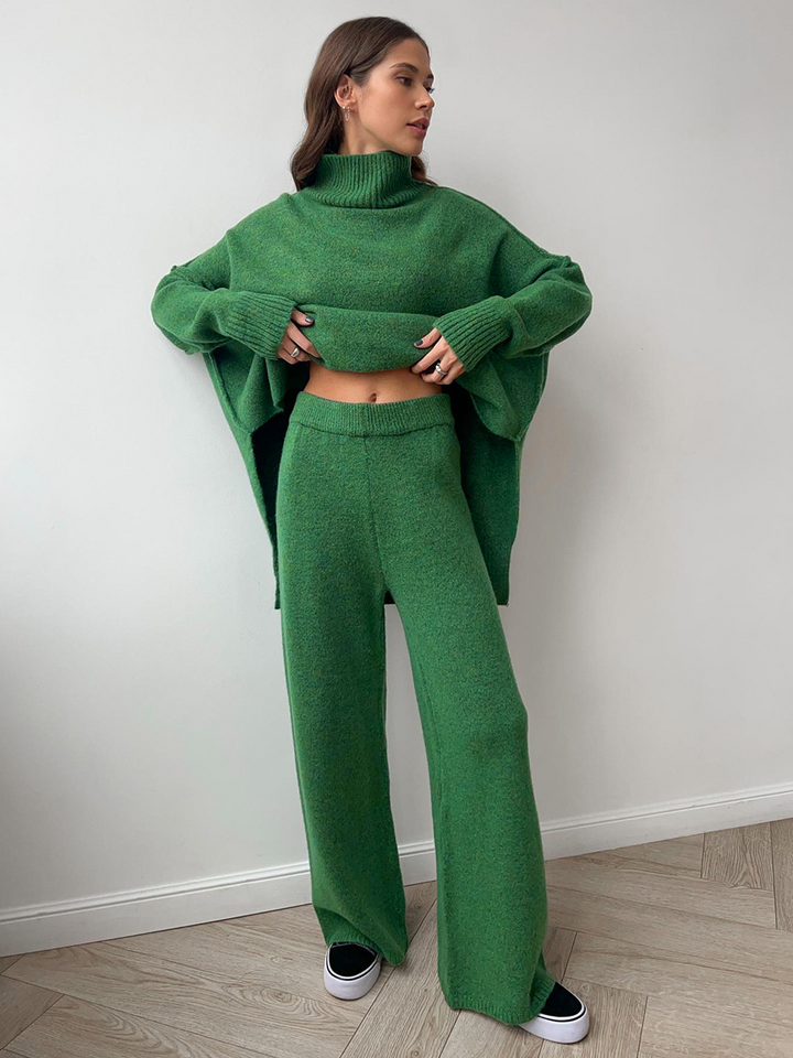 LAURIE - CONJUNTO DE SUÉTER DE CUELLO ALTO LISO Y PANTALONES