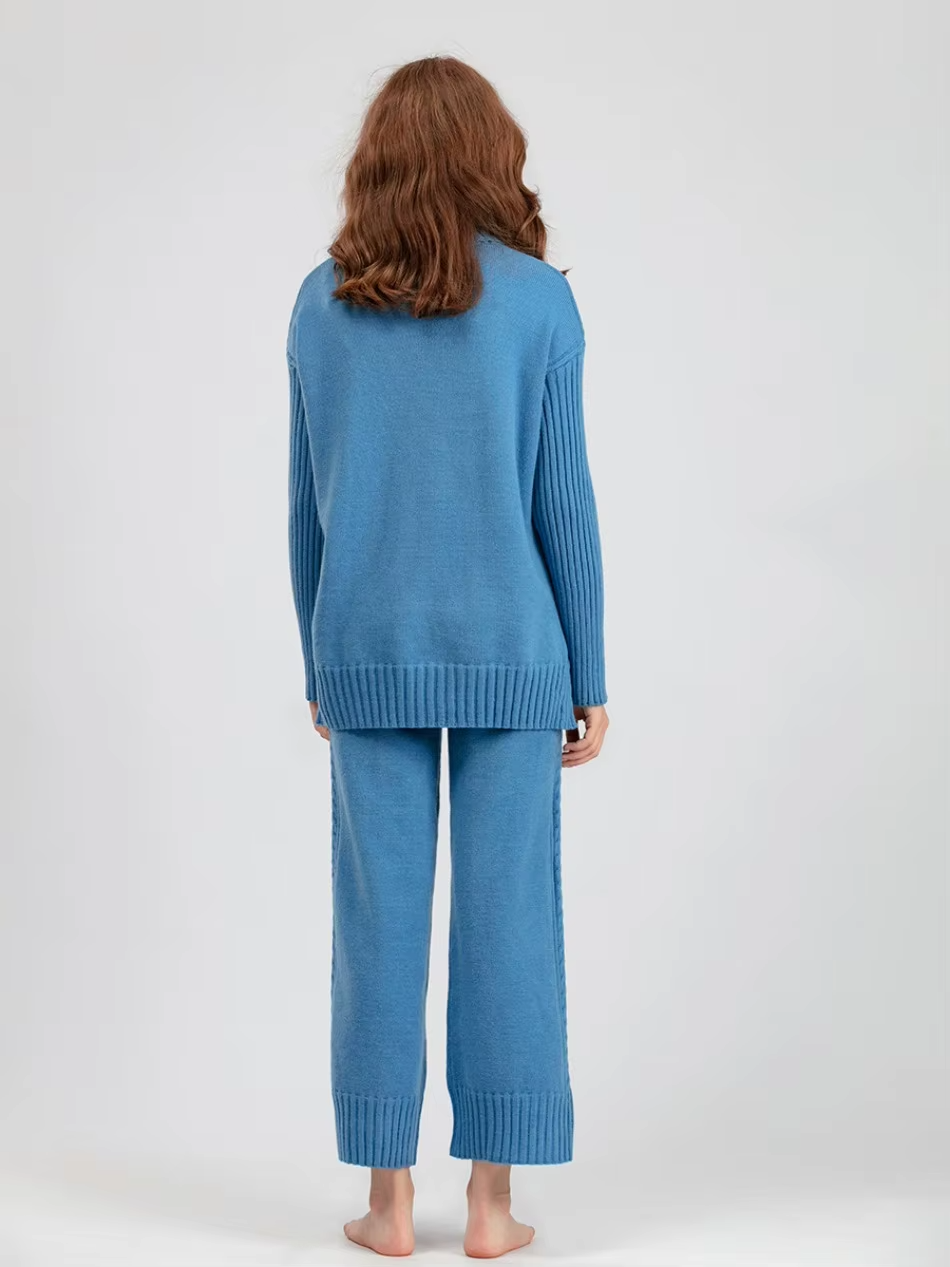 Scarlett™ - Conjunto de Suéter de Punto con Cuello Alto y Pantalones Holgados con Estilo