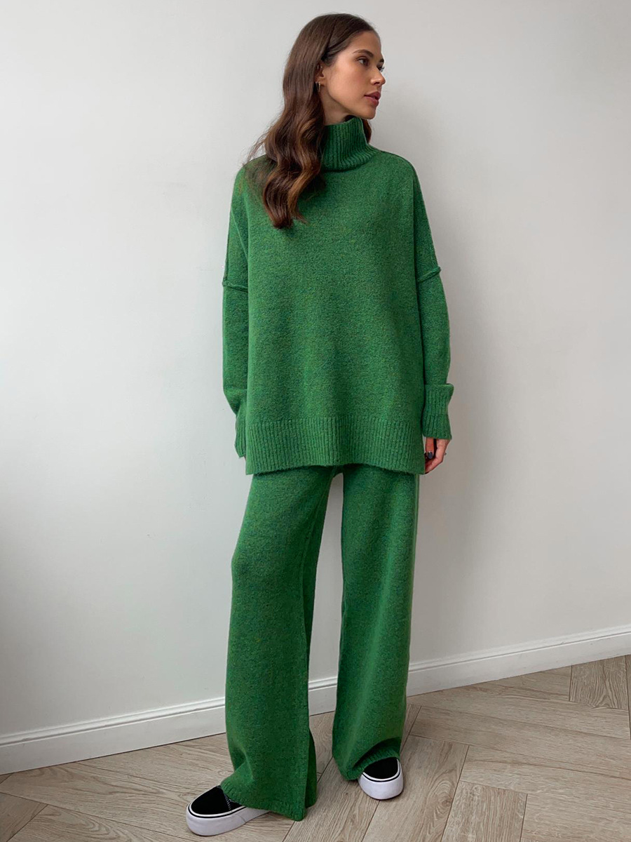 LAURIE - CONJUNTO DE SUÉTER DE CUELLO ALTO LISO Y PANTALONES