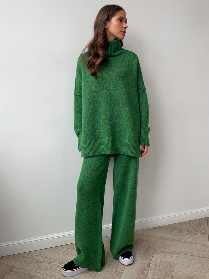 LAURIE - CONJUNTO DE SUÉTER DE CUELLO ALTO LISO Y PANTALONES