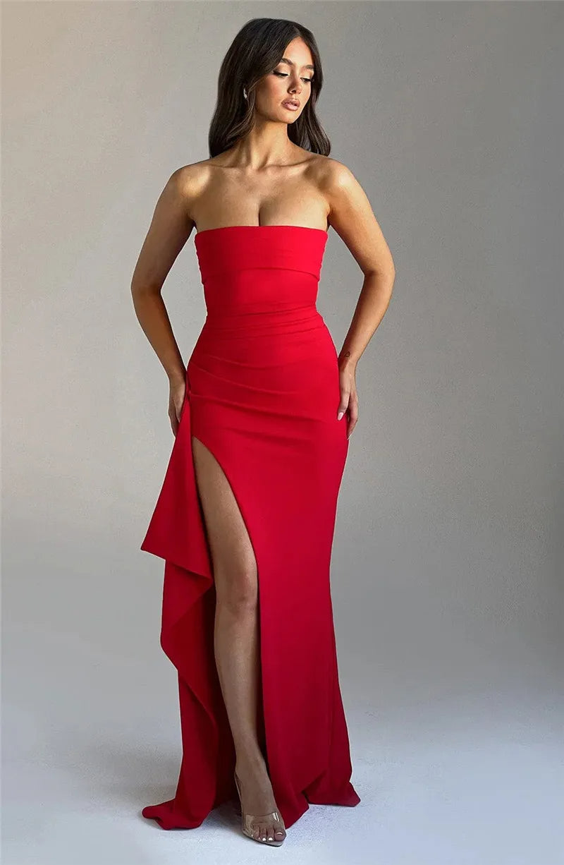 AELRED - VESTIDO MAXI SIN TIRANTES CON ABERTURA