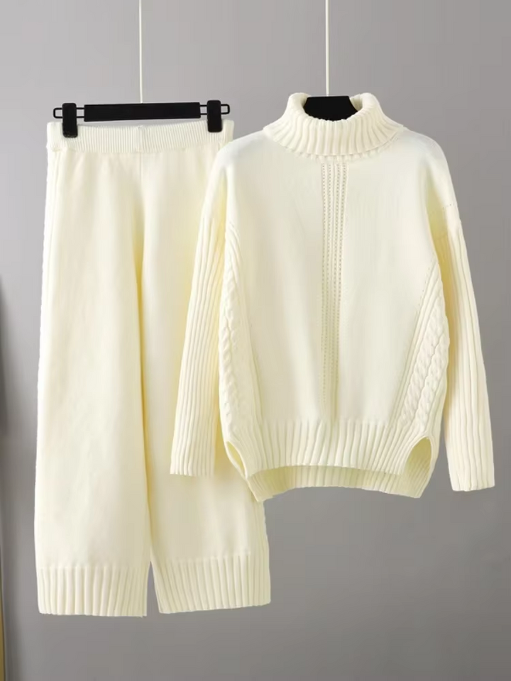 Scarlett™ - Conjunto de Suéter de Punto con Cuello Alto y Pantalones Holgados con Estilo