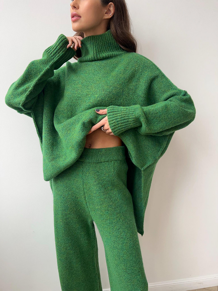 LAURIE - CONJUNTO DE SUÉTER DE CUELLO ALTO LISO Y PANTALONES