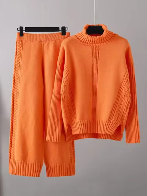 Scarlett™ - Conjunto de Suéter de Punto con Cuello Alto y Pantalones Holgados con Estilo