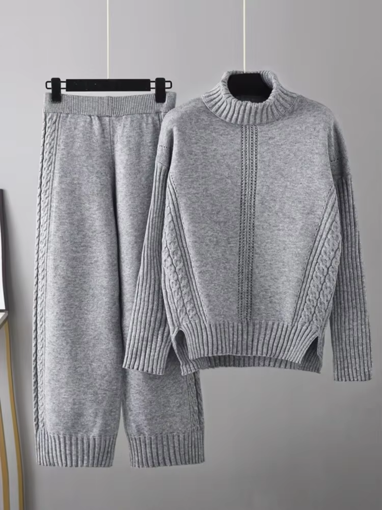 Scarlett™ - Conjunto de Suéter de Punto con Cuello Alto y Pantalones Holgados con Estilo