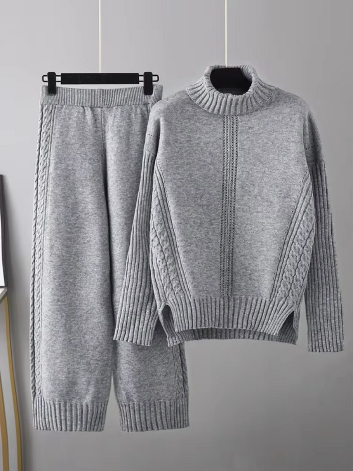 Scarlett™ - Conjunto de Suéter de Punto con Cuello Alto y Pantalones Holgados con Estilo