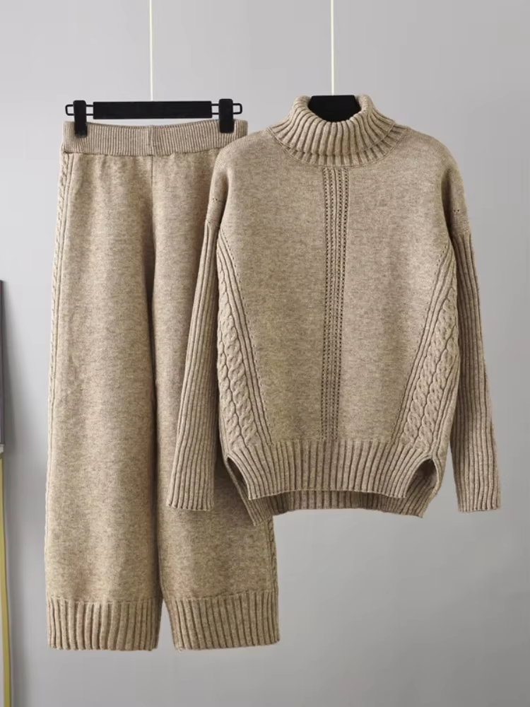 Scarlett™ - Conjunto de Suéter de Punto con Cuello Alto y Pantalones Holgados con Estilo