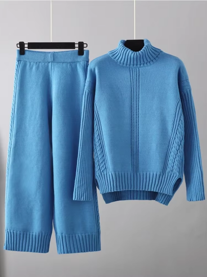 Scarlett™ - Conjunto de Suéter de Punto con Cuello Alto y Pantalones Holgados con Estilo