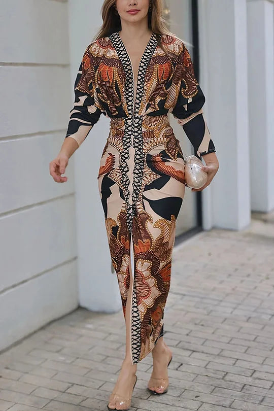 EUGENIA - VESTIDO CON ESTAMPADO INSPIRADO EN BRASIL, FRUNCIDO Y CON ABERTURA