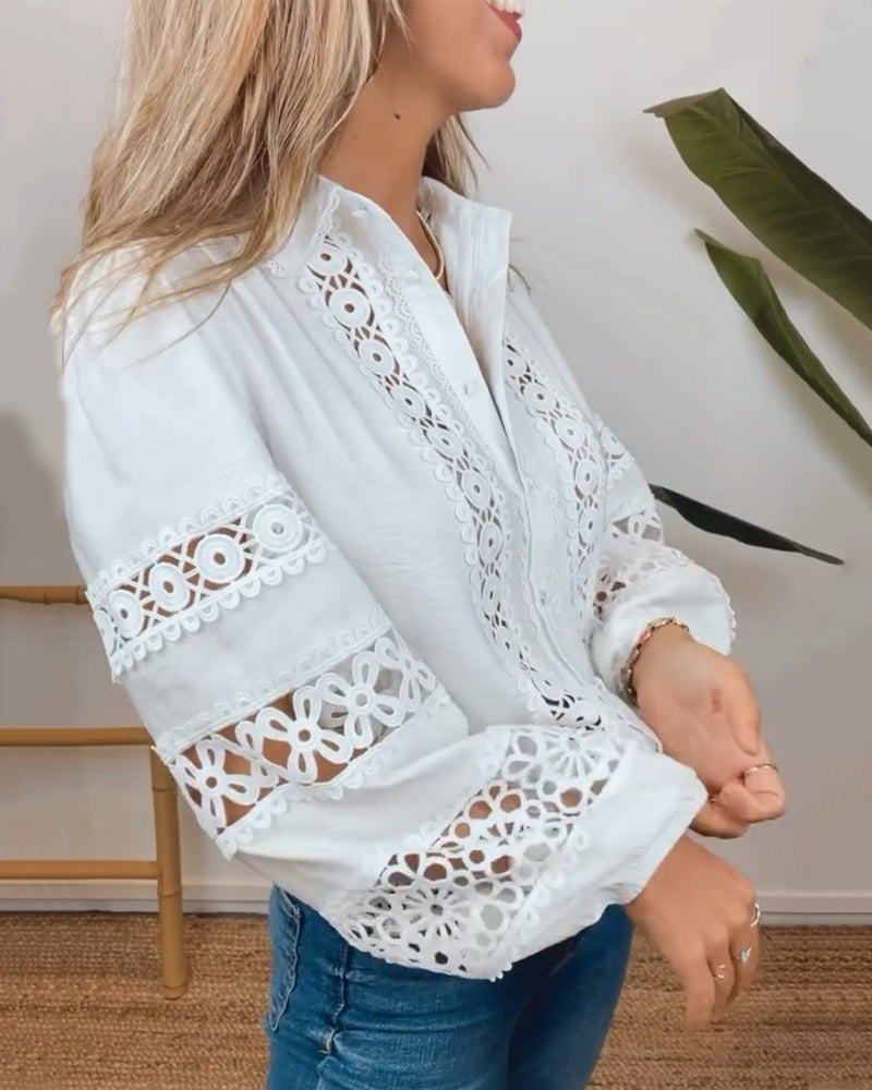 ZIAH - BLUSA CLÁSICA DE MANGA LARGA CON OJALILLOS