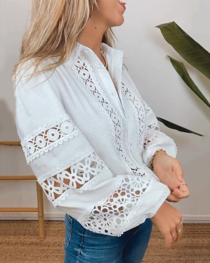 ZIAH - BLUSA CLÁSICA DE MANGA LARGA CON OJALILLOS