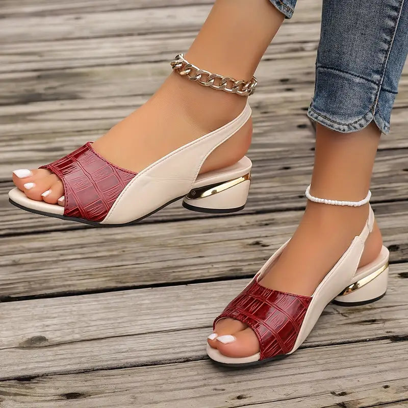 MAFIN - SANDALIAS ELEGANTES DE CUERO CON TACÓN BLOQUE