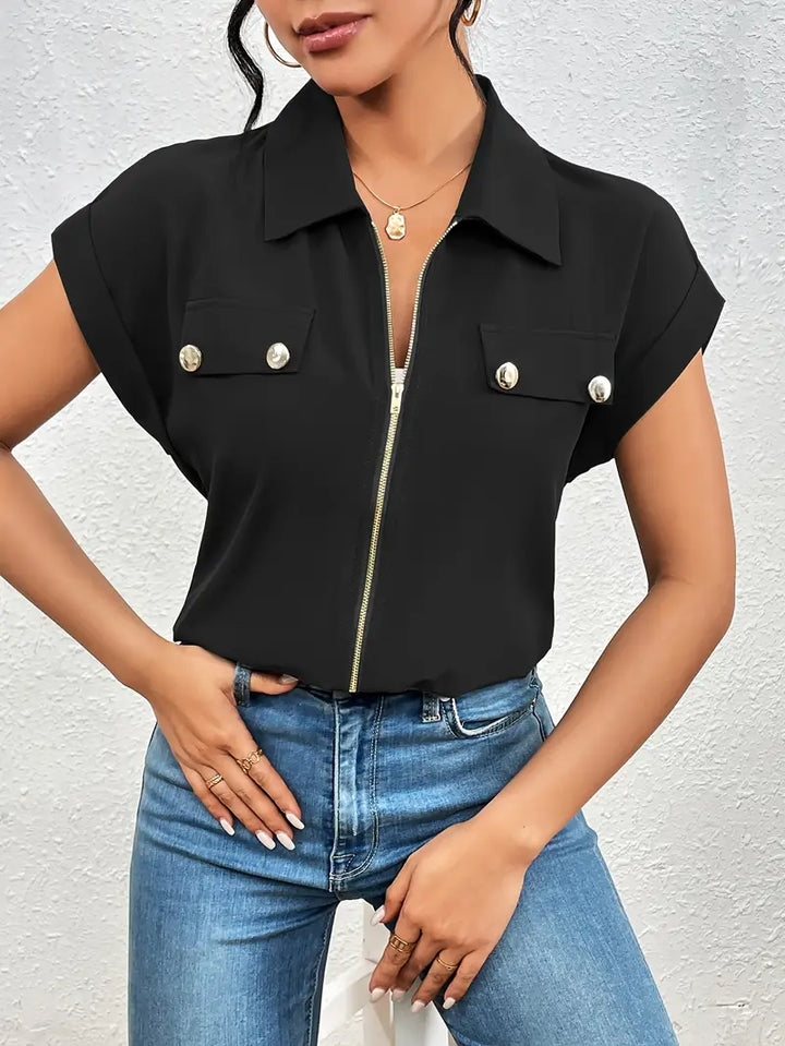 SAFIRA - BLUSA DE MANGA CORTA CON CREMALLERA AL FRENTE
