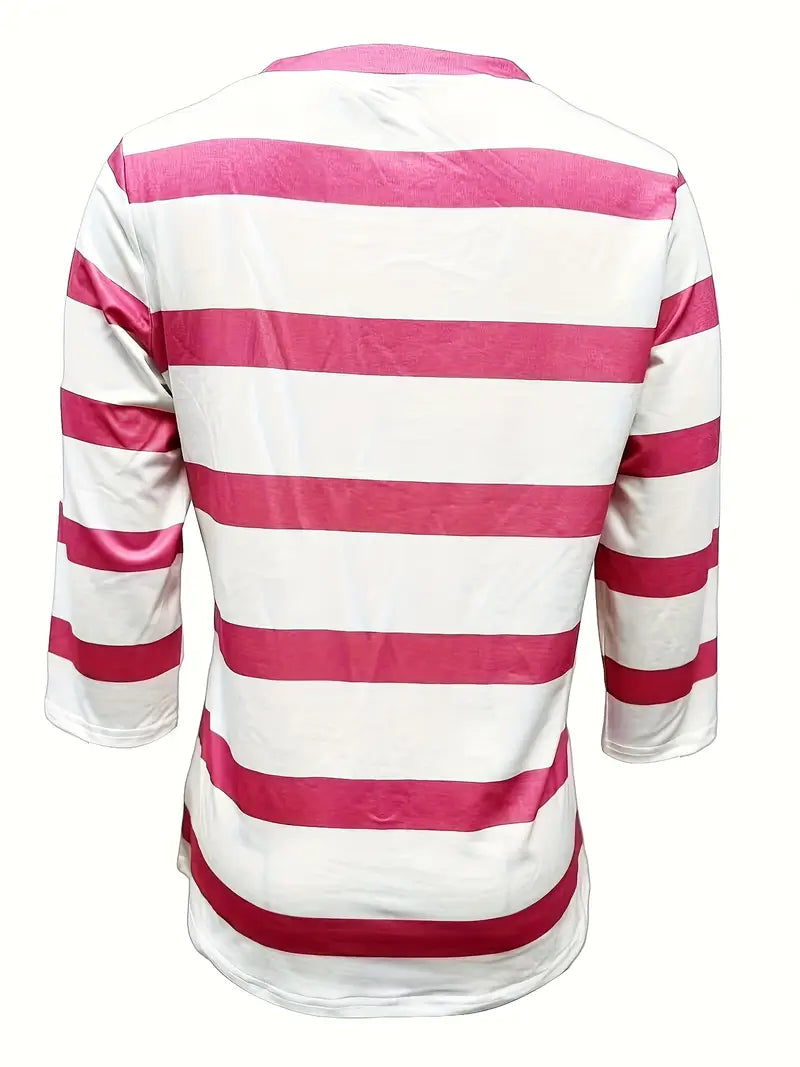 EIRAH - BLUSA ESENCIAL CON ESCOTE EN V Y ESTAMPADO DE RAYAS