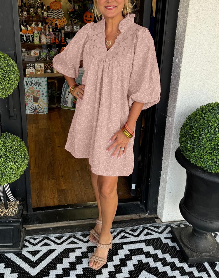 RUCILLA - VESTIDO MINI HOJAS CON MANGAS ABULLONADAS