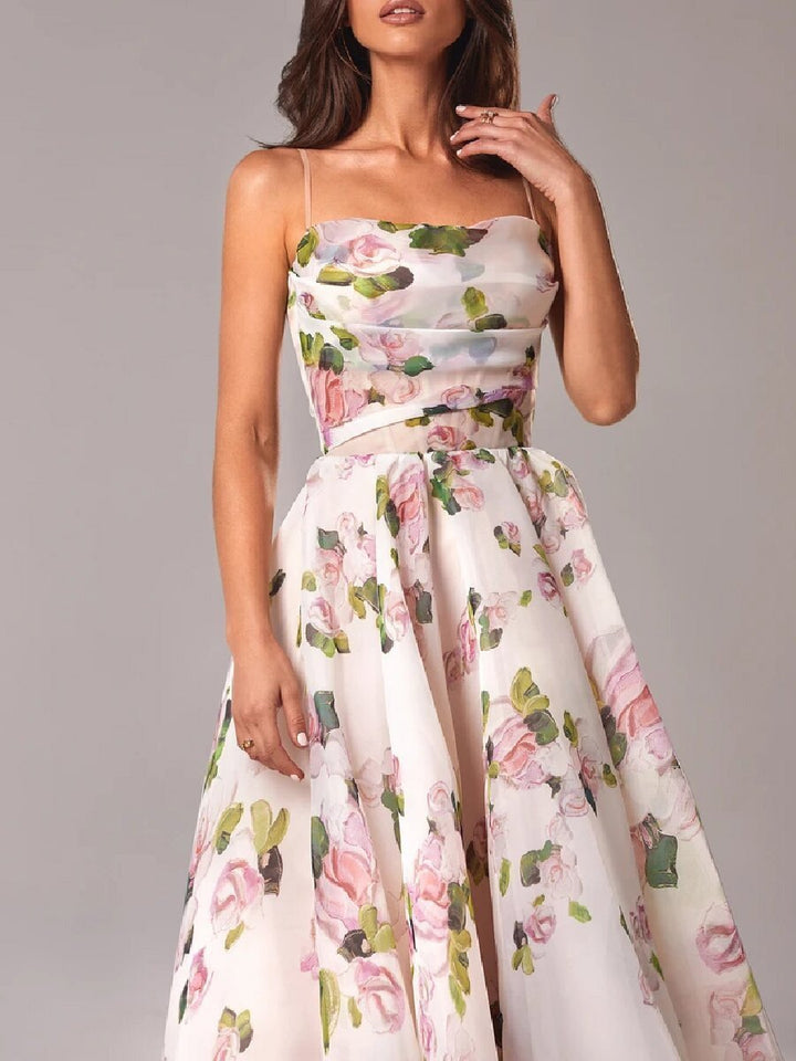 KESHIA - VESTIDO SUSPENSORIO CON ESTAMPADO SOFISTICADO