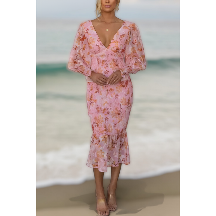 Camellia - Vestido Midi con Volantes y Estampado Floral
