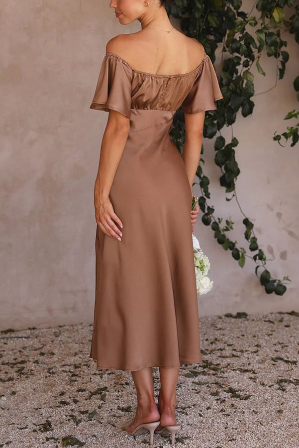 KAIA - VESTIDO SEXY DE SATÉN CON HOMBROS DESCUBIERTOS
