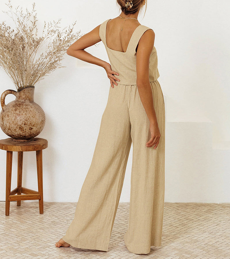 Evelyne | Conjunto de Top Minimalista de Lujo y Pantalones de Pierna Ancha