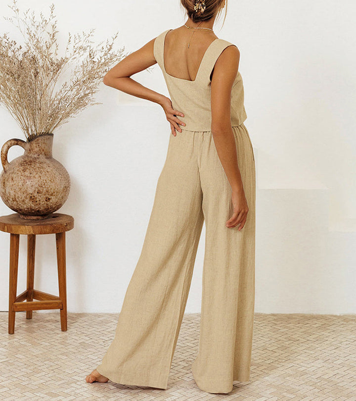 Evelyne | Conjunto de Top Minimalista de Lujo y Pantalones de Pierna Ancha