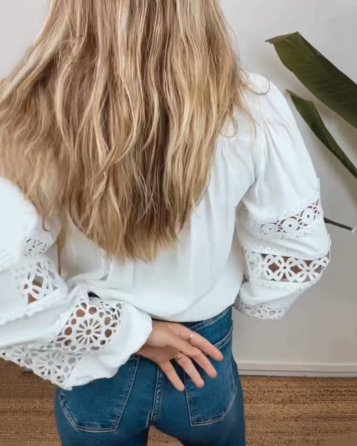 ZIAH - BLUSA CLÁSICA DE MANGA LARGA CON OJALILLOS