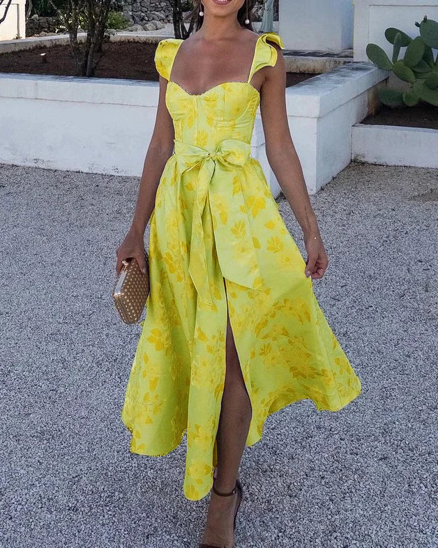 BRUNA - VESTIDO ESTAMPADO CON MANGA MARIPOSA Y CINTURÓN