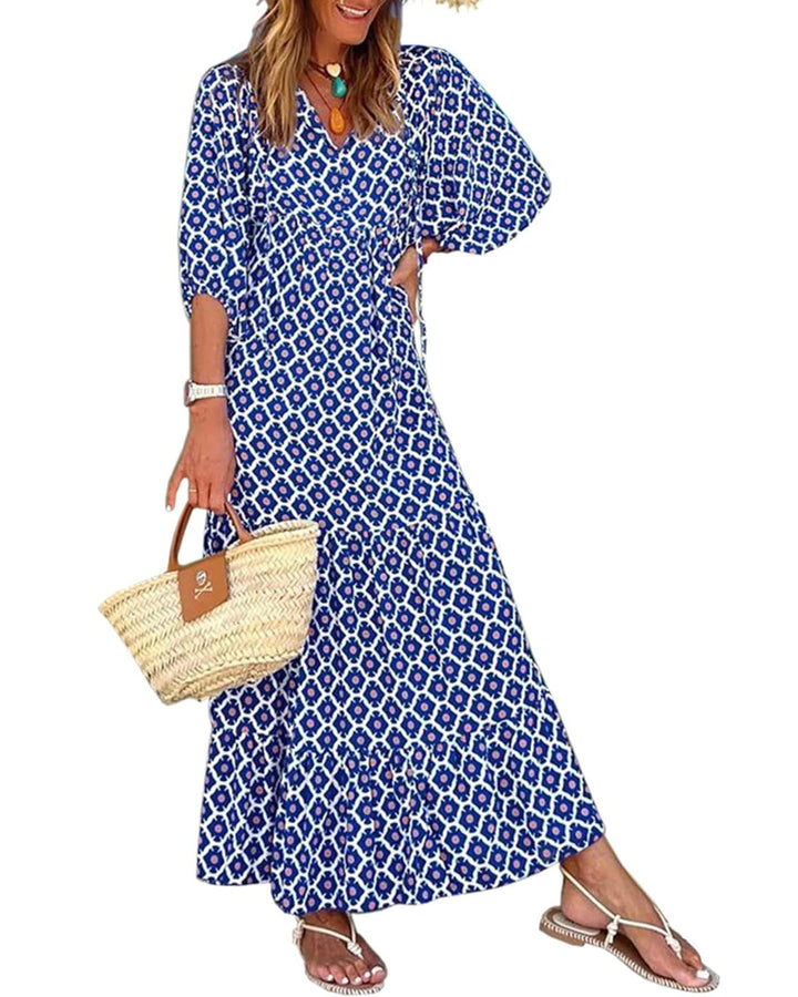 ROMINA - MAXI BOHO CHIC CON MANGAS ABULLONADAS
