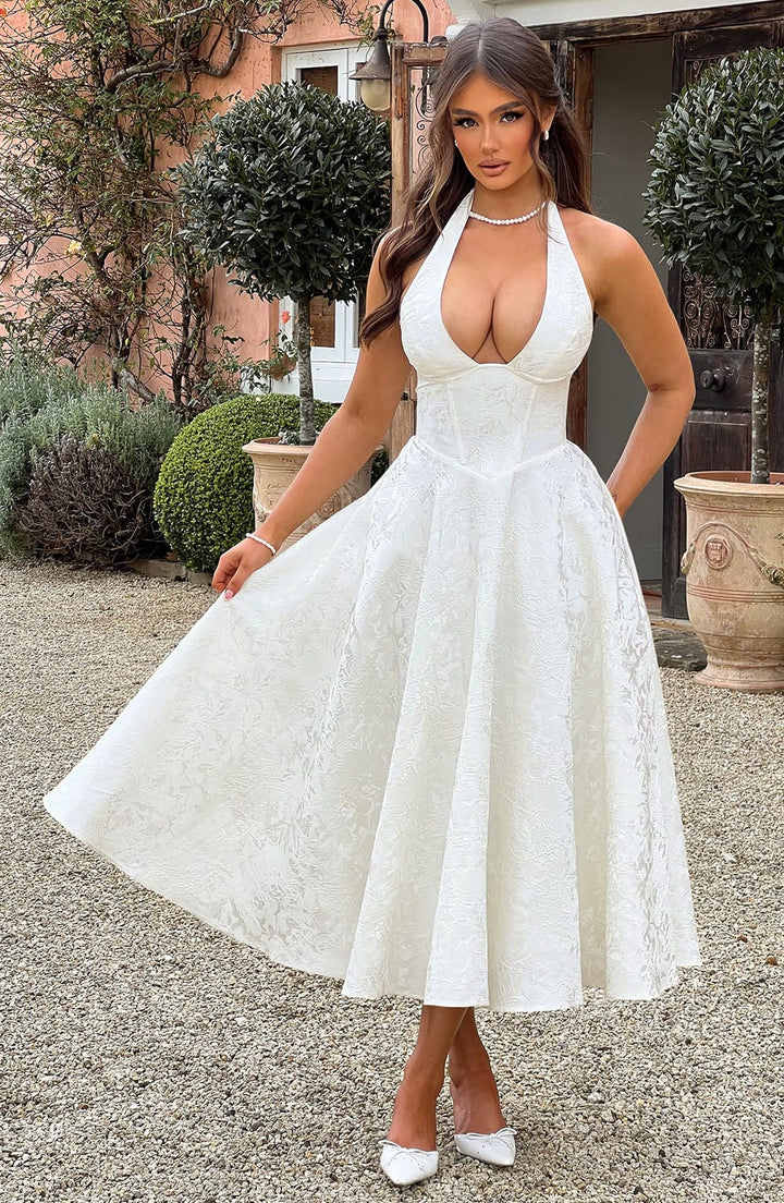Niamh - Vestido Elegante Sin Mangas con Escote Profundo en V y Bordado
