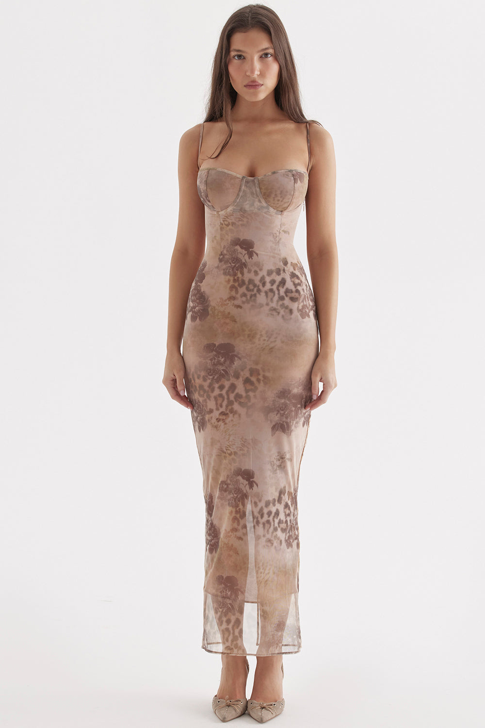 INDIGO - VESTIDO MIDI AJUSTADO CON TIRANTES Y ESTAMPADO DE LEOPARDO