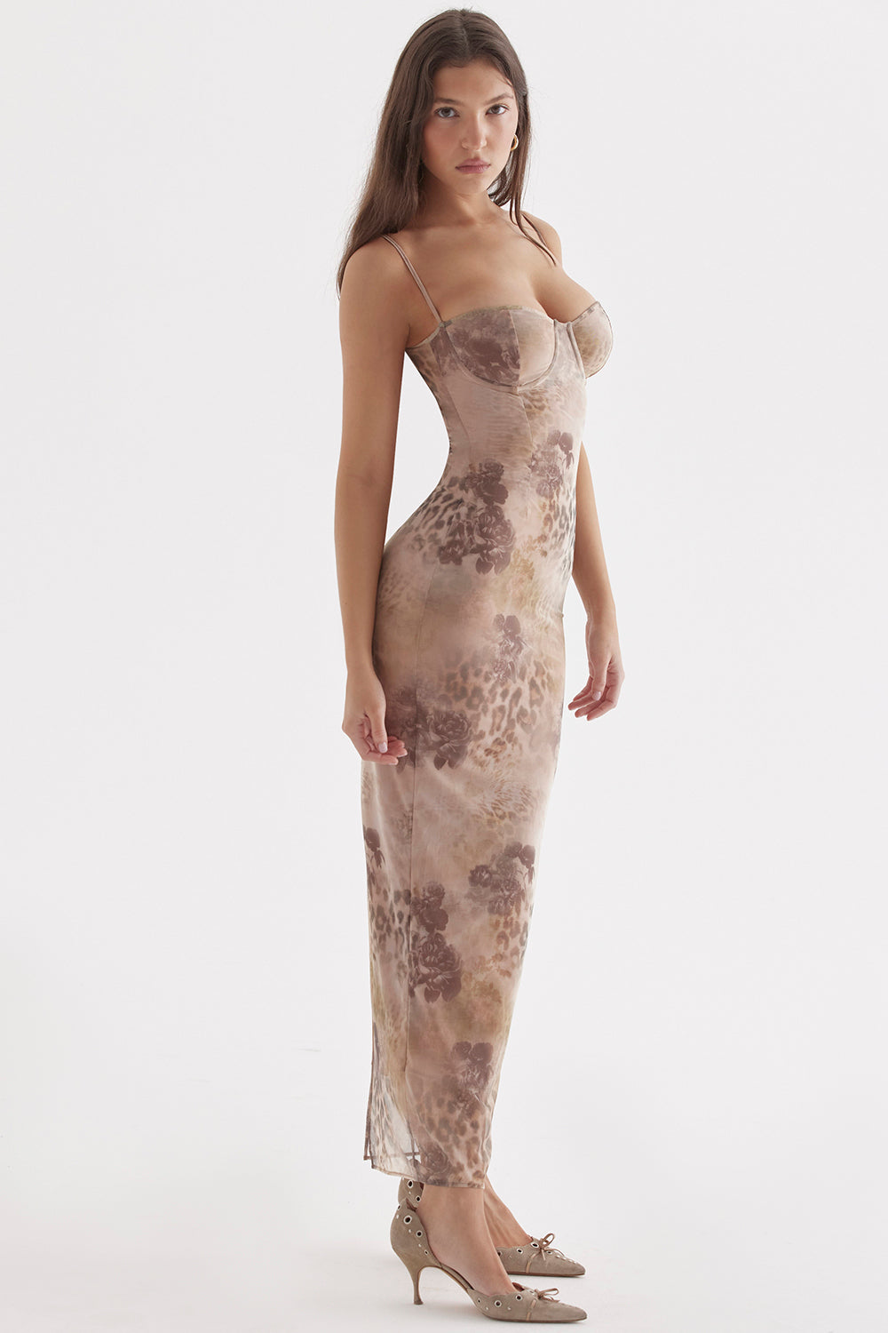 INDIGO - VESTIDO MIDI AJUSTADO CON TIRANTES Y ESTAMPADO DE LEOPARDO