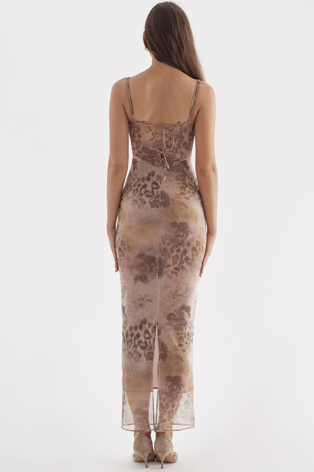 INDIGO - VESTIDO MIDI AJUSTADO CON TIRANTES Y ESTAMPADO DE LEOPARDO