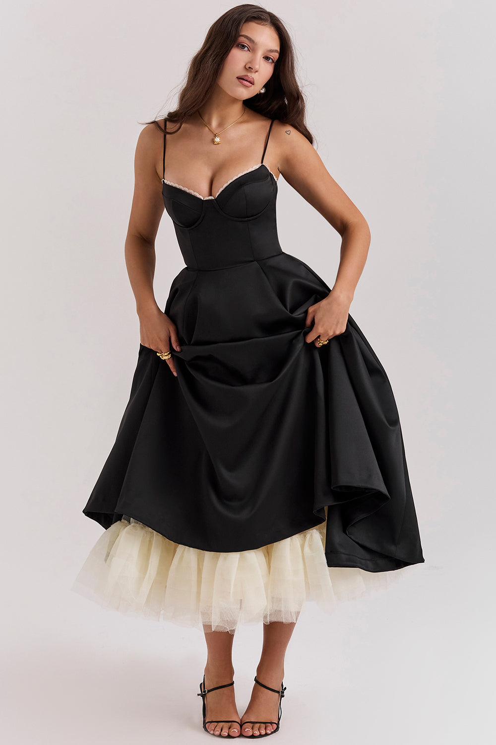 BRIGGITE - VESTIDO TÉ DE TUL CON CORPIÑO AJUSTADO Y FALDA ACAMPANADA