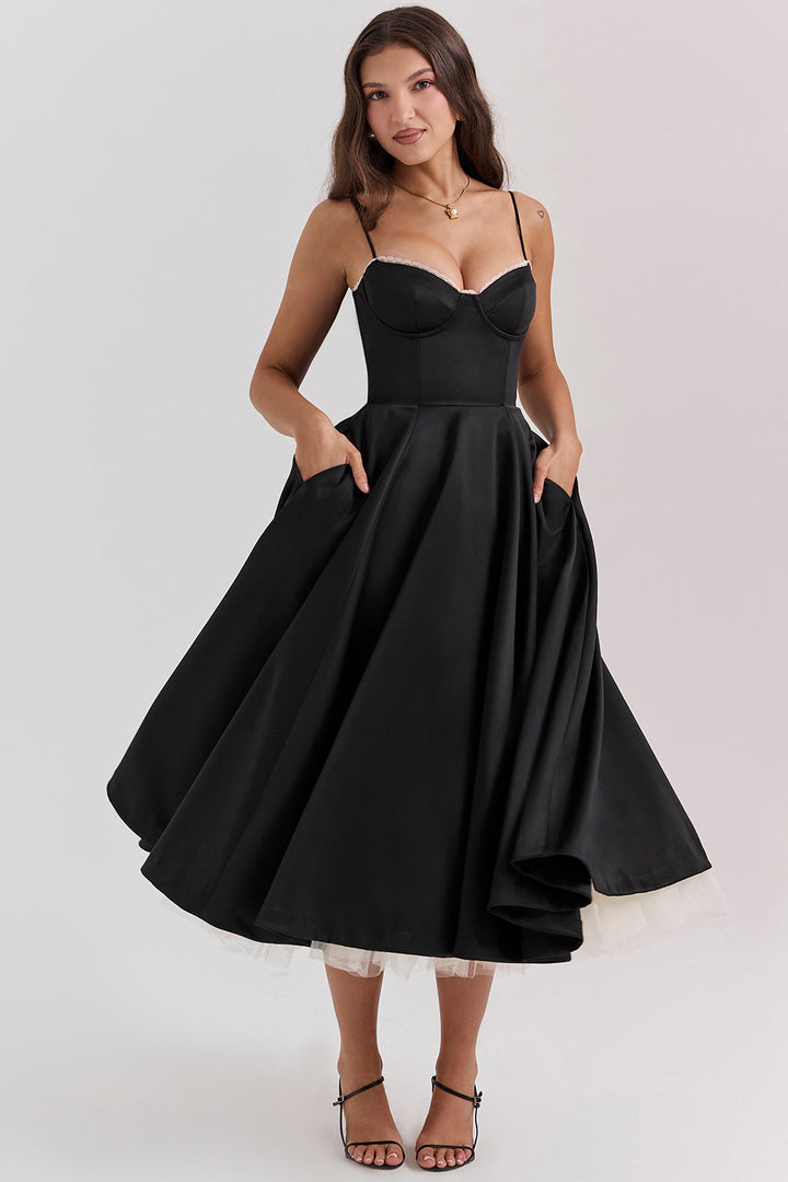 BRIGGITE - VESTIDO TÉ DE TUL CON CORPIÑO AJUSTADO Y FALDA ACAMPANADA