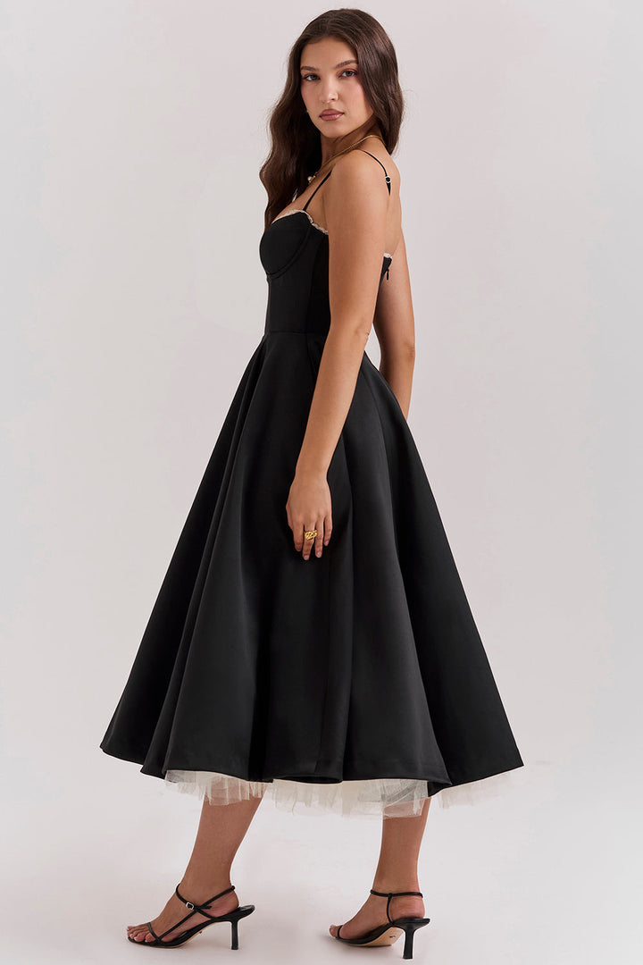 BRIGGITE - VESTIDO TÉ DE TUL CON CORPIÑO AJUSTADO Y FALDA ACAMPANADA