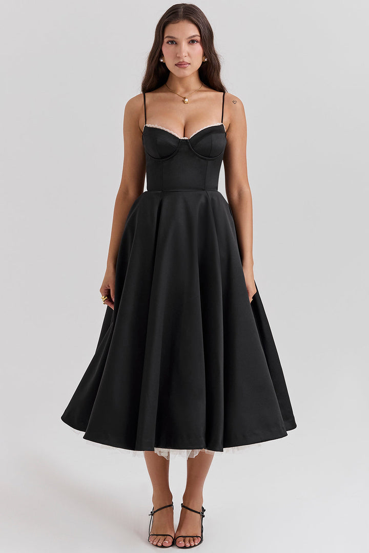 BRIGGITE - VESTIDO TÉ DE TUL CON CORPIÑO AJUSTADO Y FALDA ACAMPANADA