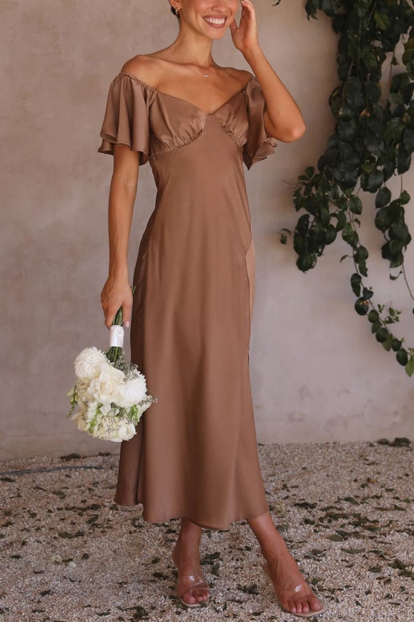 KAIA - VESTIDO SEXY DE SATÉN CON HOMBROS DESCUBIERTOS